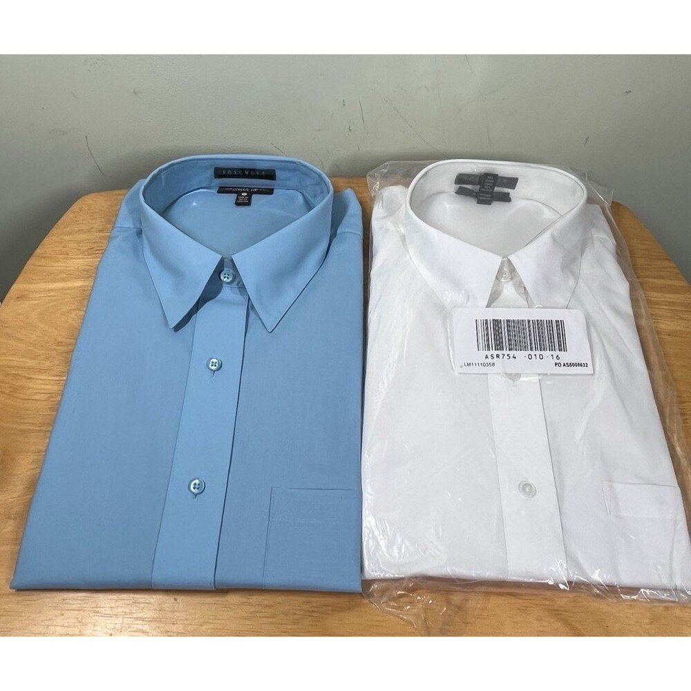 2 Foxcroft Classic Fit Wrinkle Free Dress Shirts Men's Sz 16 Blue & White Career